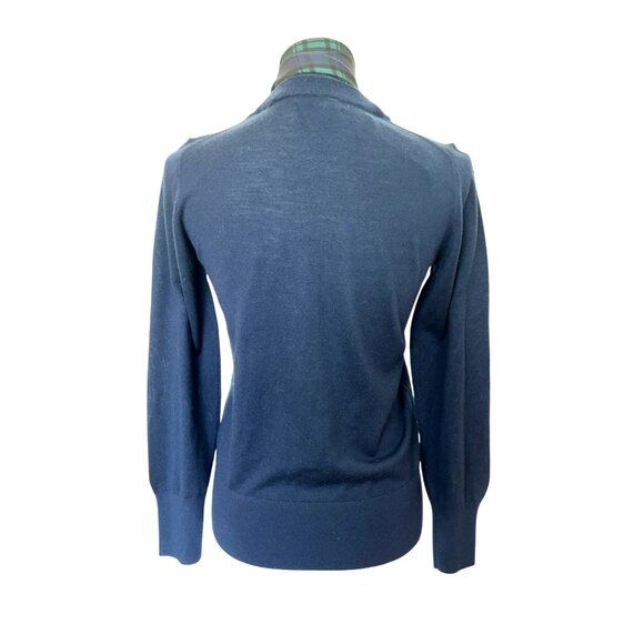 New With Tags J. Crew Merino Wool Navy Blue Mockneck Sweater Tartan Scarf Tie Wo - Picture 3 of 8